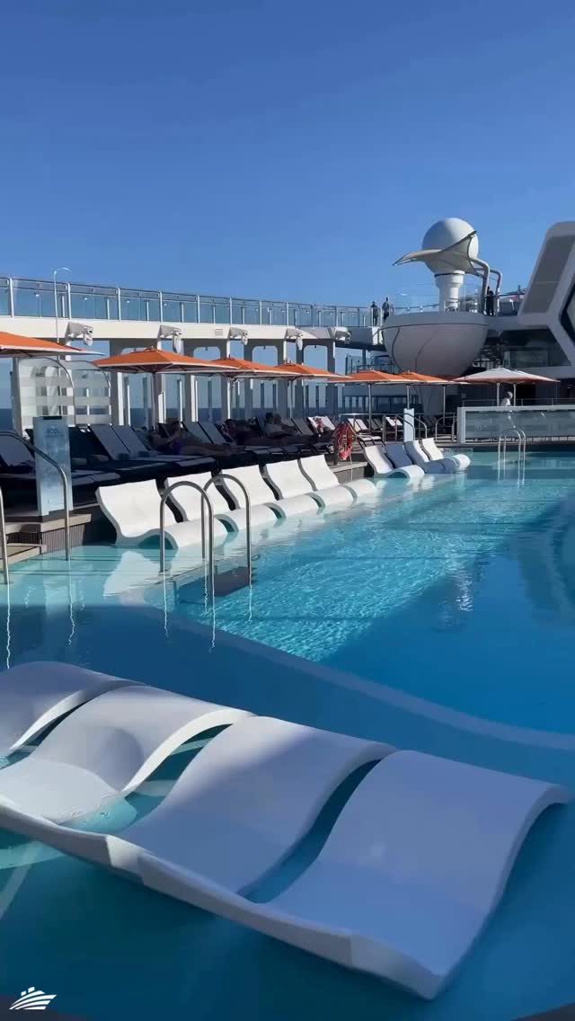 Take a dip in the stunning pools on Celebrity Xcel ๐ณ๏ธ ๐. Enjoy crystal clear ocean views, delicious cocktails, and relaxing spaces around the ship on your next trip! ๐ #TravelBetter #CelebrityXcel